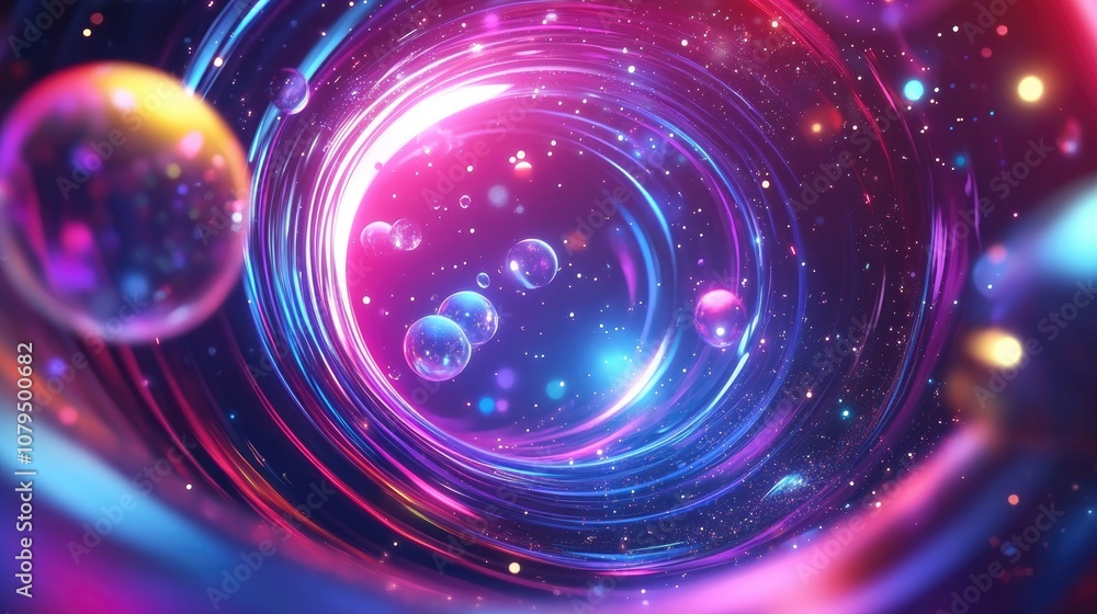 Poster abstract luminous background featuring swirling patterns an elegant glowing circle sparkling particl