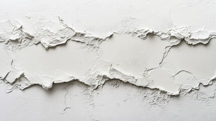 Obraz premium Textured Abstract Wall Surface with Peeling White Plaster and Rough Edges Showcasing Layers and Depth in Modern Minimalist Aesthetic for Design Inspiration