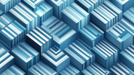 3D illustration featuring rows of blue cubes and stripes creating a parallelogram pattern Technological geometric background with a seamless design of fading lines