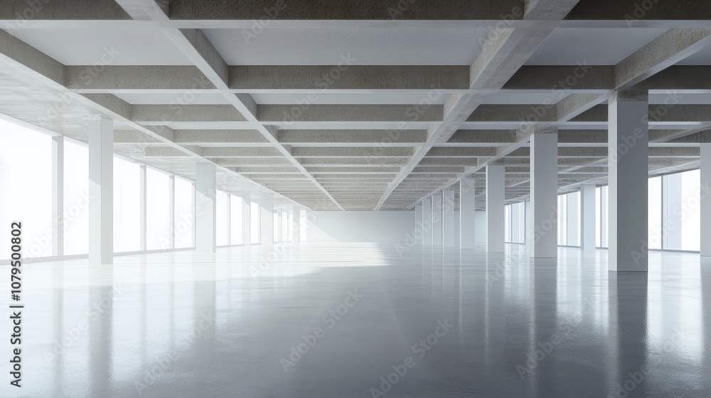 Poster abstract modern architectural background featuring an empty open space interior presented through 3d