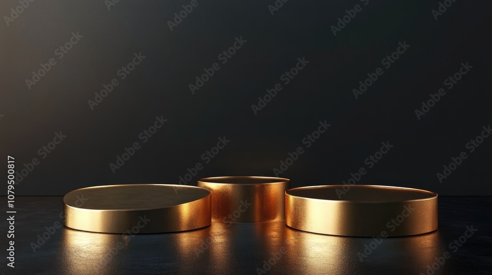Poster elegant golden podium on a dark background luxury blank product display 3d rendering