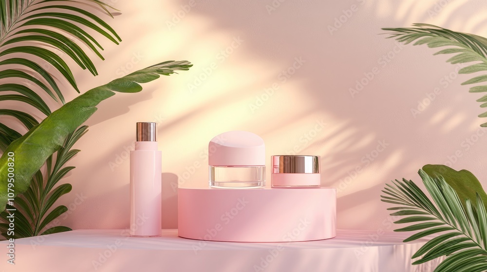 Poster 3d podium mockup featuring a cosmetic concept with a summer theme geometric shapes and an abstract b