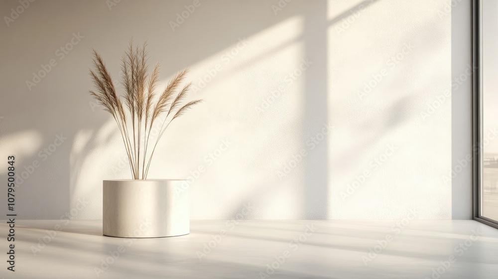 Poster 3D rendering of a pedestal and showcase in an abstract minimal style featuring a blank space and a clean simple design suitable for a minimalist mockup