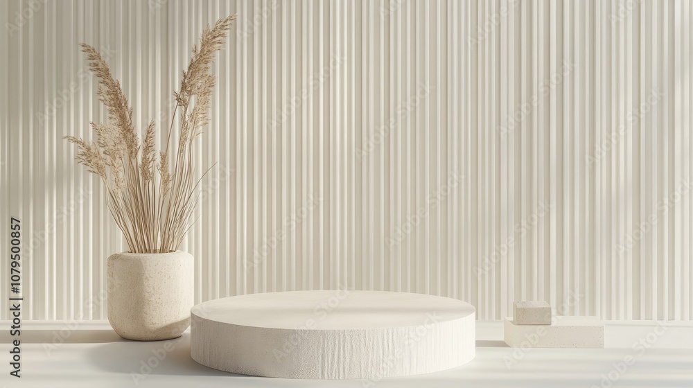 Fototapete minimalist product display stand and podium in an abstract white composition featuring 3d rendering 
