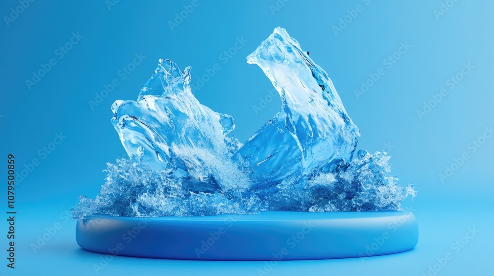 Poster cracked blue ice parking symbol on a blue snow podium social media icon for website presentation and