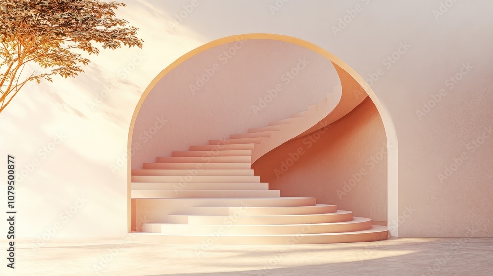 Leinwandbilder studio featuring geometric shapes and an arched staircase with steps designed as a podium or showcas