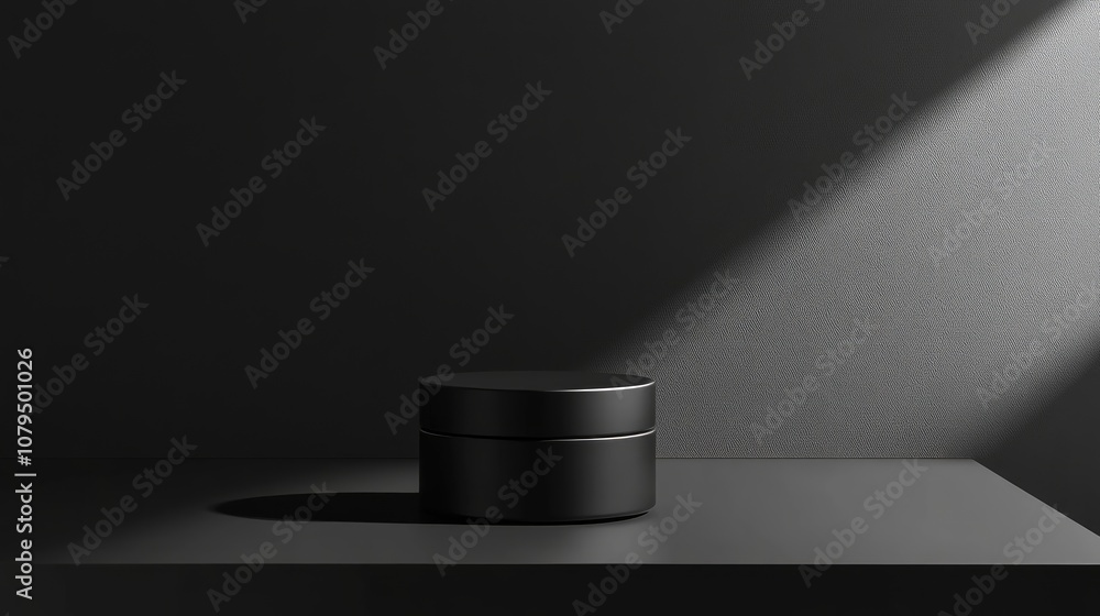 Aufkleber 3d rendering of an empty backdrop for cream cosmetics featuring a sleek black podium background