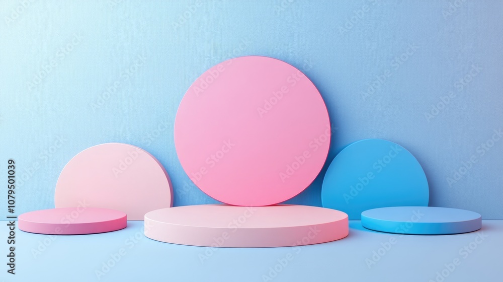 Poster Blue and pink circular objects for 3D product display background