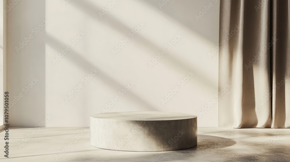 Aufkleber Minimalist abstract scene featuring a concrete cylinder podium designed for product display mockup presented in a 3D render