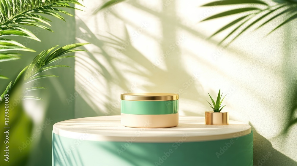 Poster 3d podium mockup featuring a cosmetic concept with a summer theme geometric shapes and an abstract b