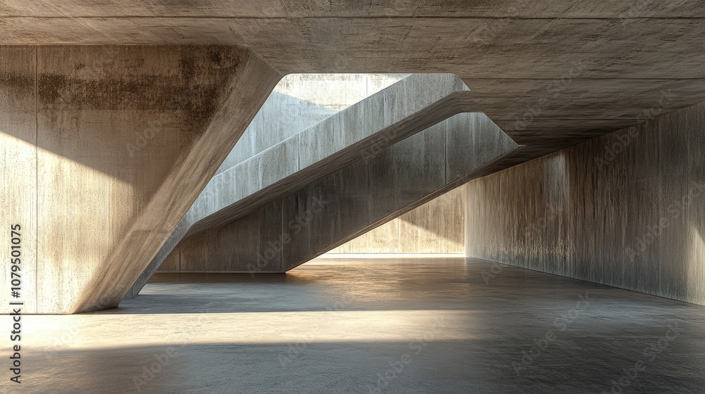 Aufkleber empty dark abstract concrete room with smooth brown surfaces showcasing a structural interior archit