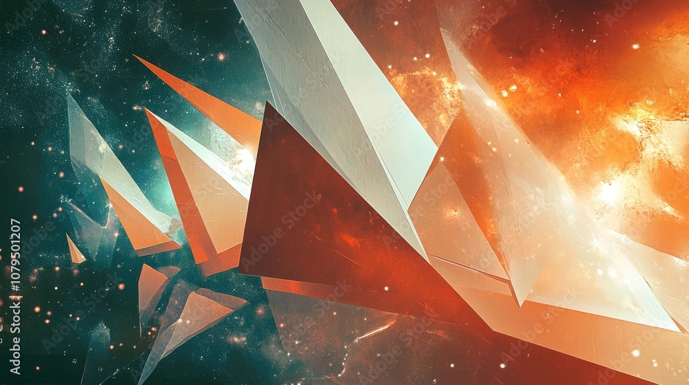 Poster sleek geometric design of futuristic solar sails set against an abstract space background