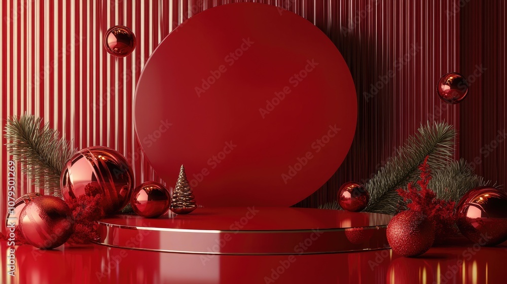 Poster Red podium with a red background for festive presentations 3D rendering