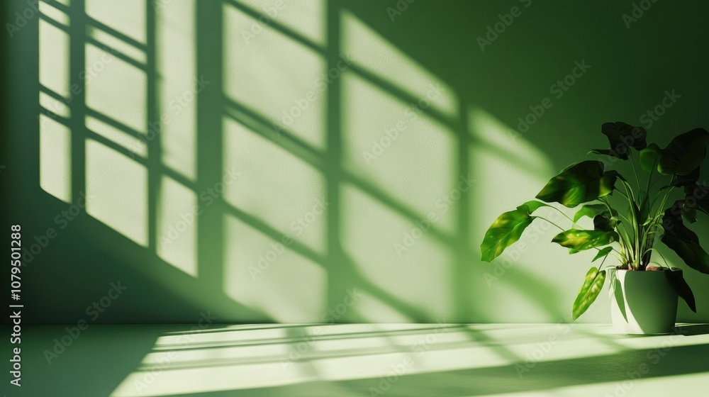 Poster empty green studio with sunlight shadows minimalistic background ideal for product showcases autumn 