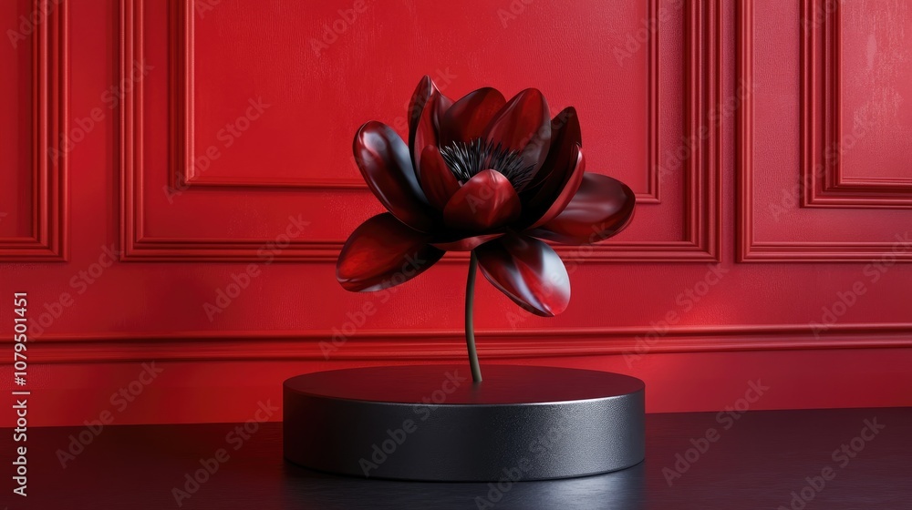 Poster 3d rendering of an elegant flower displayed on a podium for a romantic or seasonal project