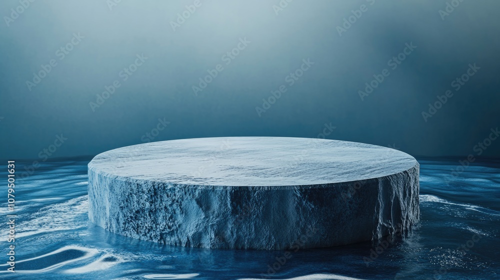 Aufkleber blue cylindrical podium featuring a water surface texture against a blue backdrop ideal for product 