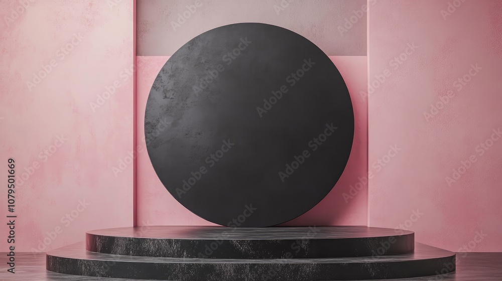 Poster 3d rendering of a podium featuring black and pink elements abstract geometric design of a blank podi