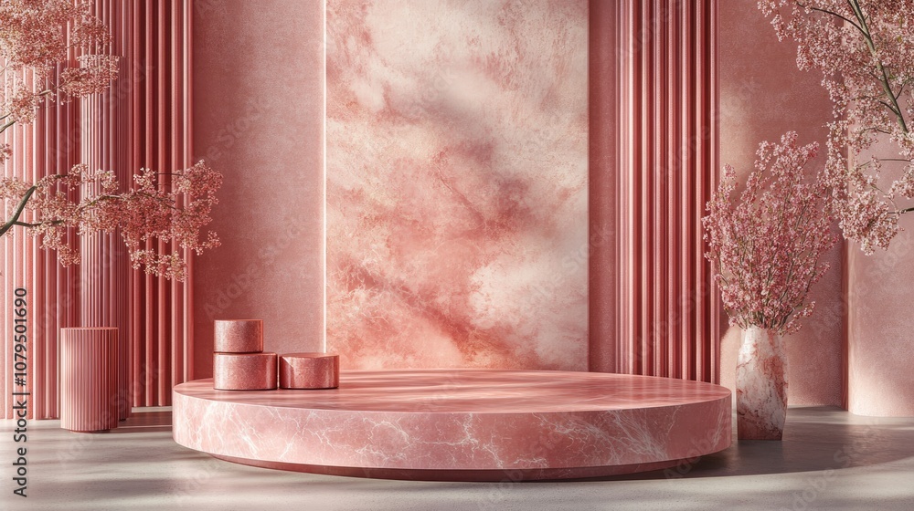 Aufkleber pink abstract 3d podium or pedestal rendering designed for showcasing products in an architectural s