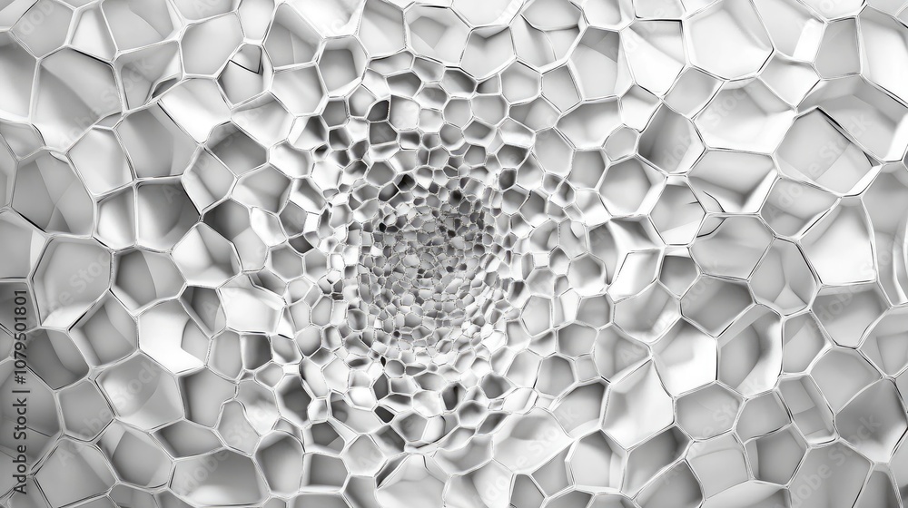 Aufkleber 3d gray shiny abstract monochrome geometric pattern featuring a chaotic arrangement of hexagonal sur