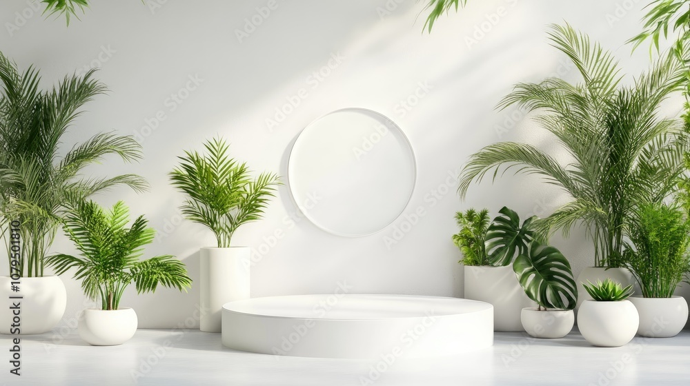 Poster 3d render of a white podium display