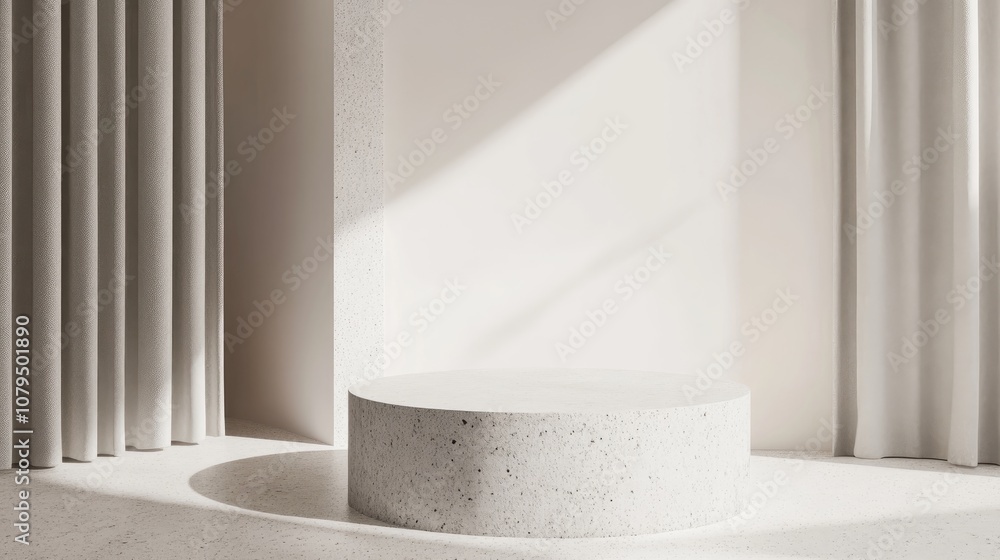 Aufkleber Minimalist abstract scene featuring a concrete cylinder podium designed for product display mockup presented in a 3D render