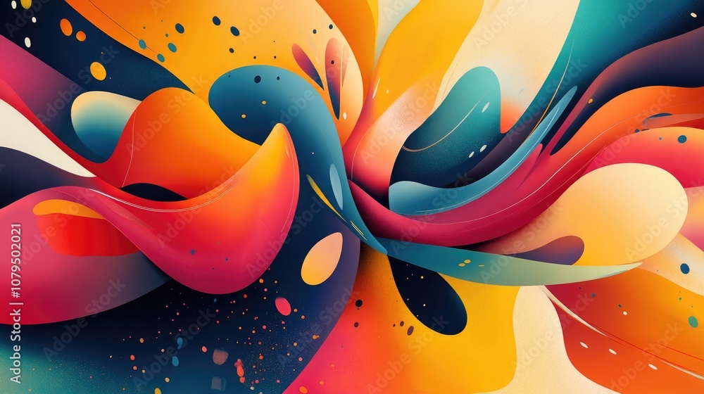Poster abstract illustration with vivid colors and dynamic shapes conveying movement and emotion perfect fo