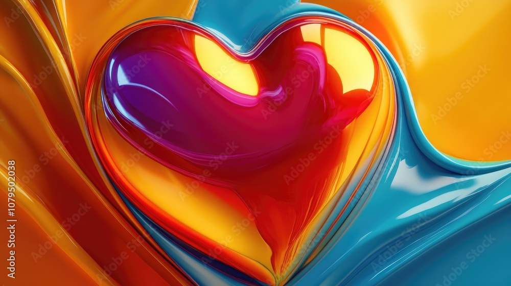 Poster abstract 3d rendering of a heart shaped design on a vibrant background