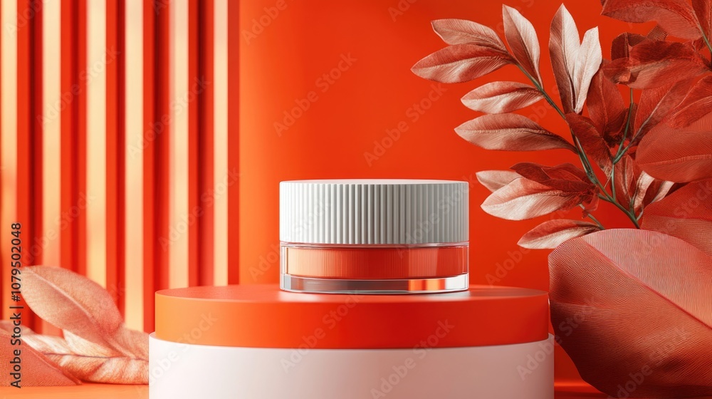 Poster product display podium featuring an orange red abstract background 3d rendering stand ideal for show