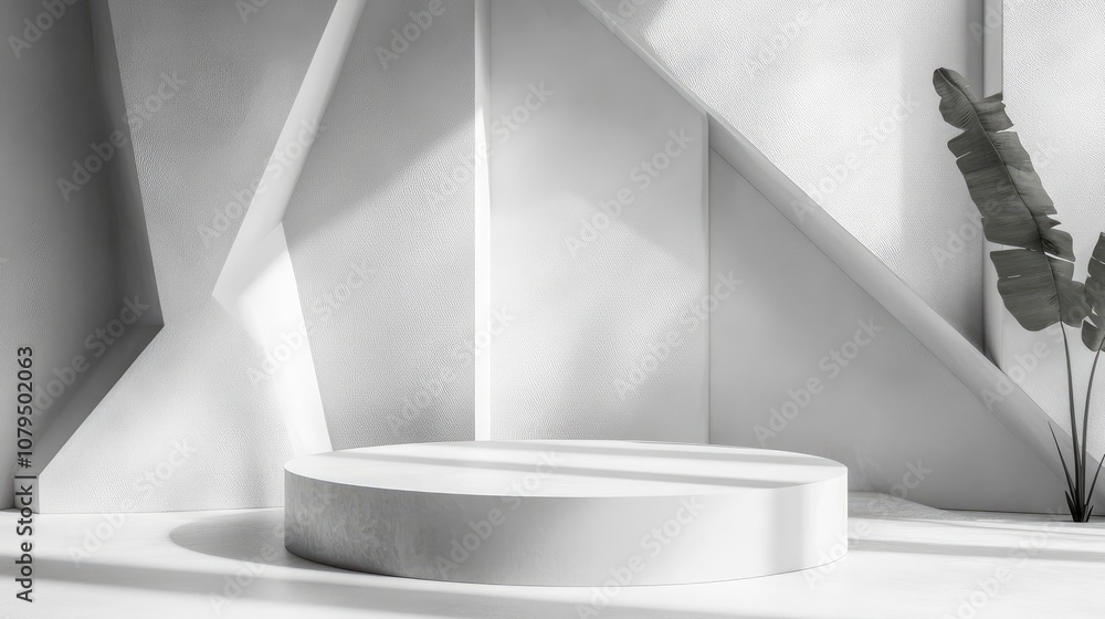 Aufkleber minimal exhibition podium scene with a low polygon background wall 3d rendering of a display stand
