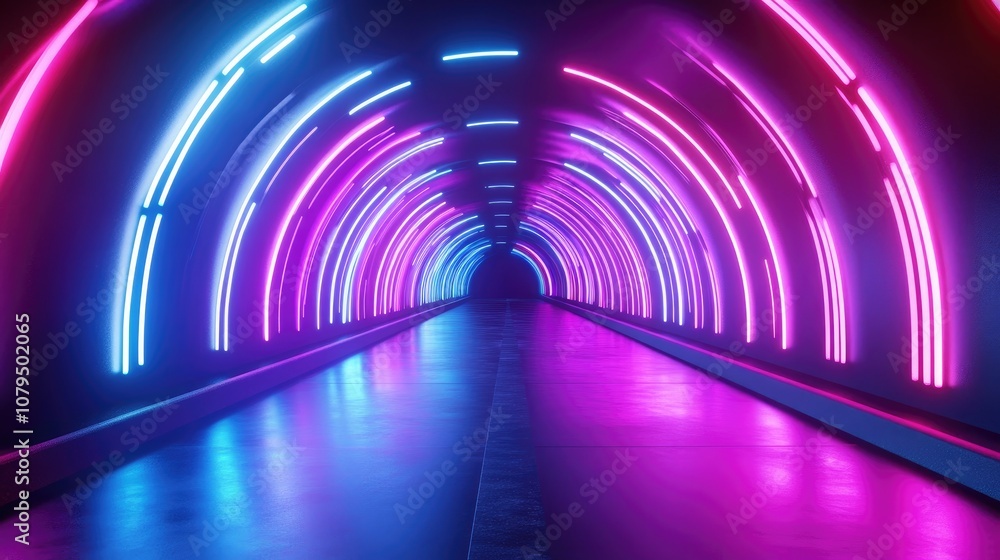 Poster futuristic neon backdrop featuring dynamic rays and lines abstract dark setting with a light tunnel 