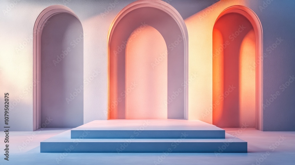 Aufkleber interior design with an empty stage e commerce backdrop 3d visualization digital illustration