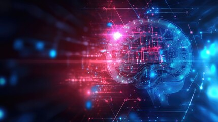 Fototapeta premium 2D illustration depicting the concept of thought featuring a brain backdrop and abstract representation of artificial intelligence Background for technology related themes