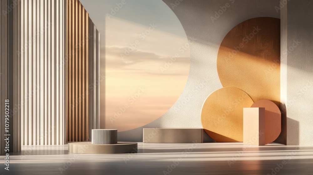 Leinwandbilder Geometric shape background in a minimalist studio environment featuring a podium display or showcase 3D rendering 3D Illustration