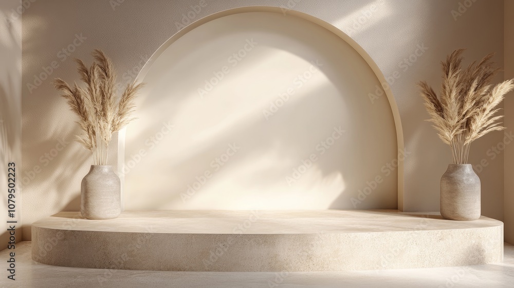 Aufkleber 3D render of a vacant product display stand featuring an abstract minimal design with a blank space and a clean luxurious minimalist mockup