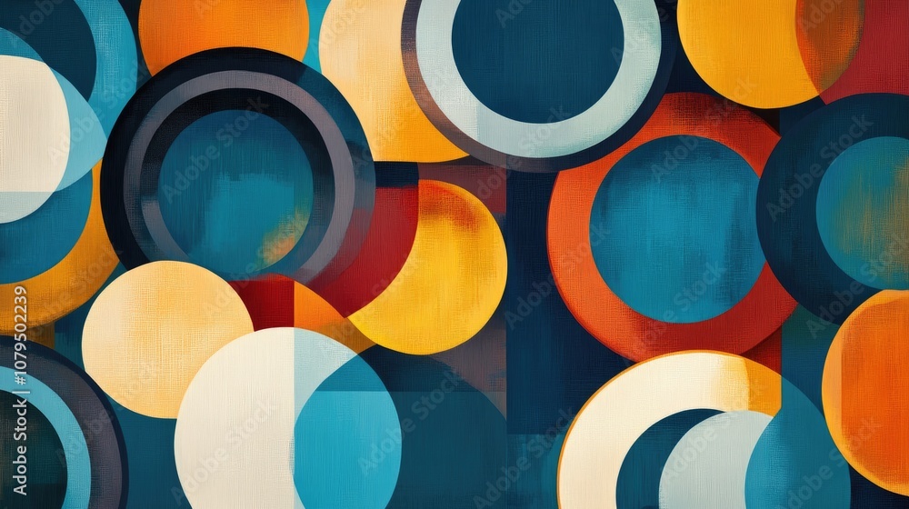 Poster abstract geometric wall art design featuring circles in various colors and sizes creating a visually