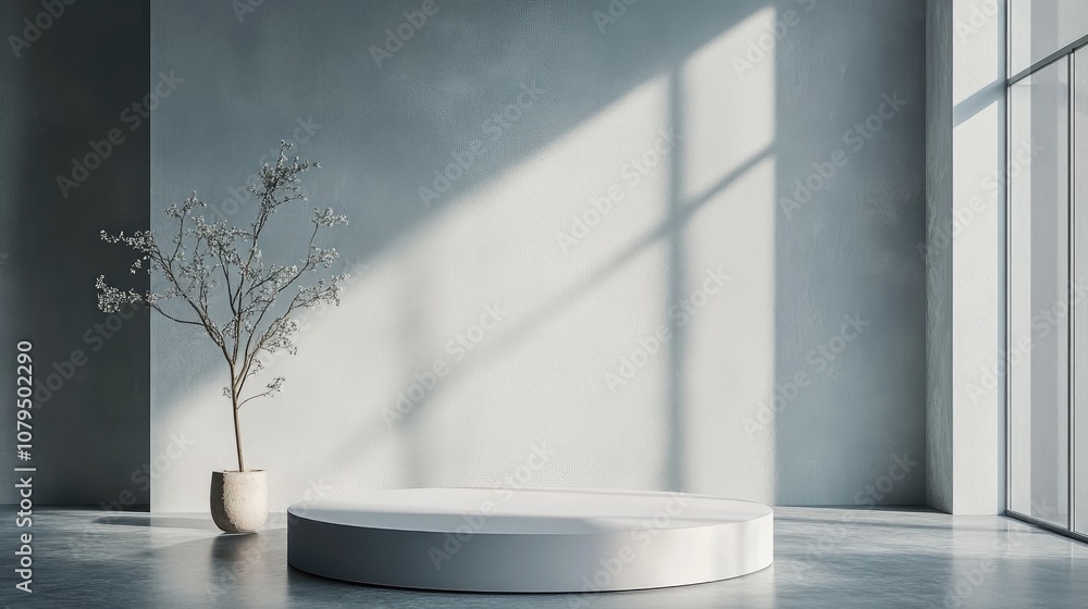 Fototapete Minimalist abstract backdrop featuring a podium designed for product display in a presentation context created through 3D rendering