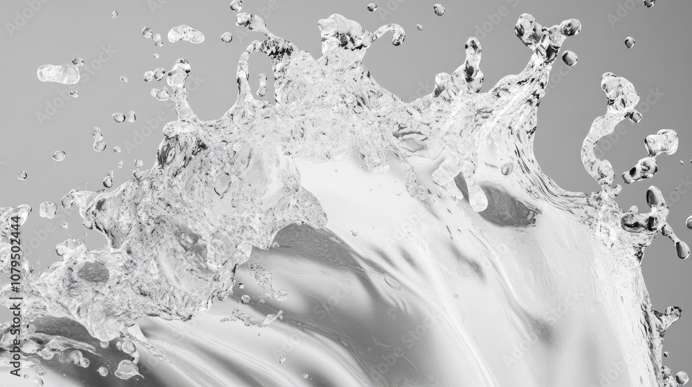 Poster monochrome liquid splash in dynamic motion created through 3d illustration and rendering techniques