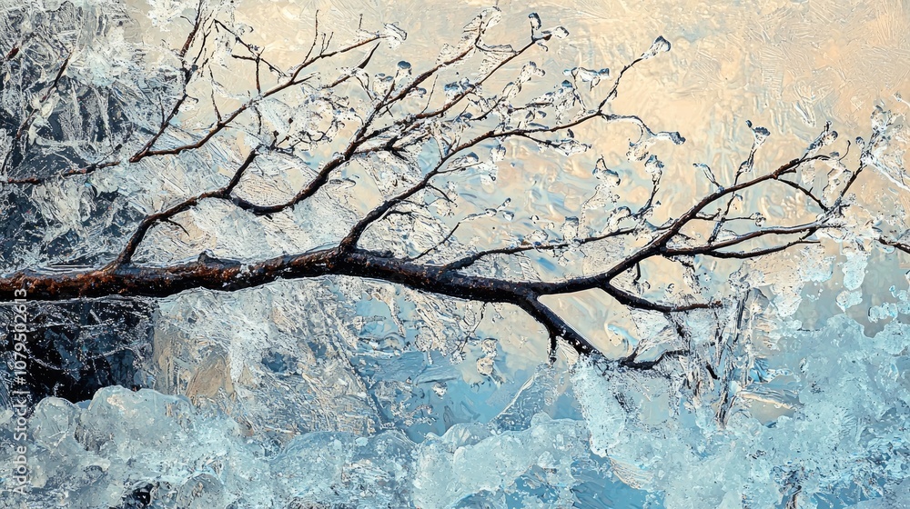 Poster snow and ice by a tree branch