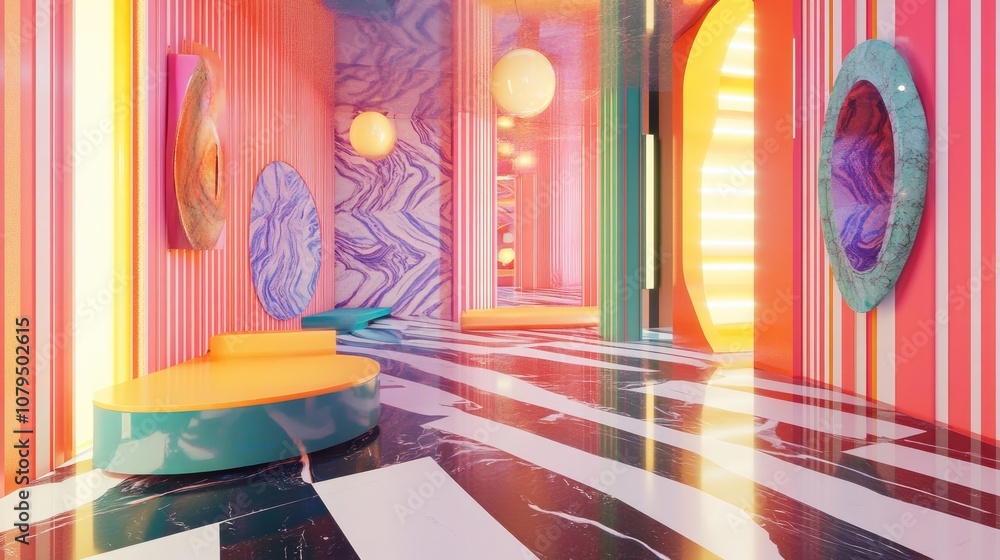 Poster abstract design studio for showcasing products featuring patterns rendered space with vibrant lines 