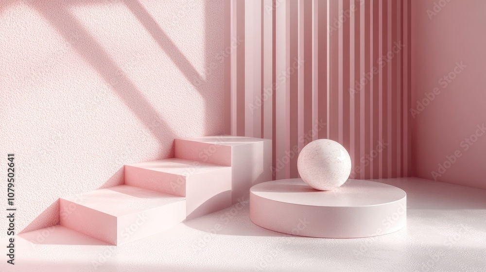 Poster Abstract 3D product display mockup featuring a minimal scene with geometric podiums 3D rendering showcasing a stand for cosmetic items ideal for product presentations and stage displays
