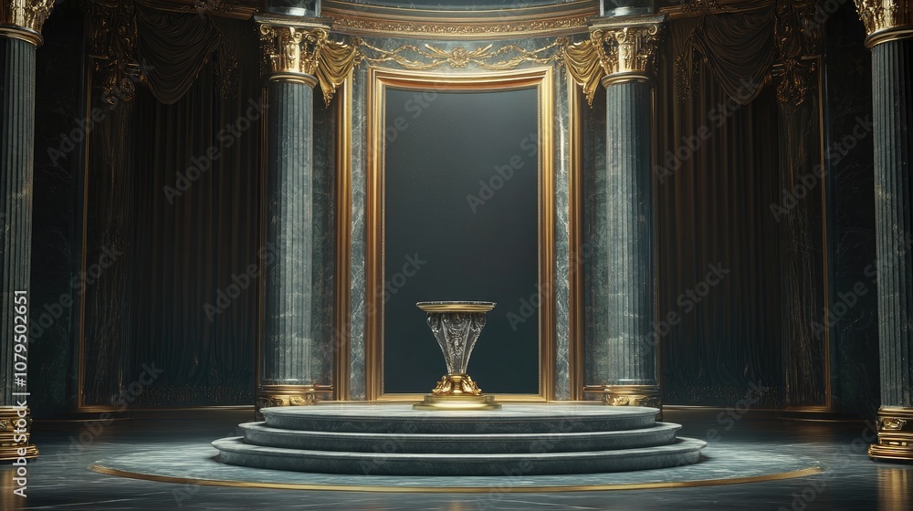 Aufkleber Stunning and sophisticated backdrop featuring a pedestal and a display case 3D illustration and rendering