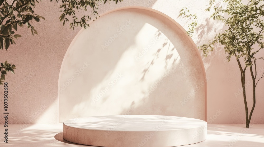 Poster 3D dusty pink podium scene with a minimal studio background Abstract geometric shape rendering ideal for displaying cosmetic and fashion products in natural monochrome tones