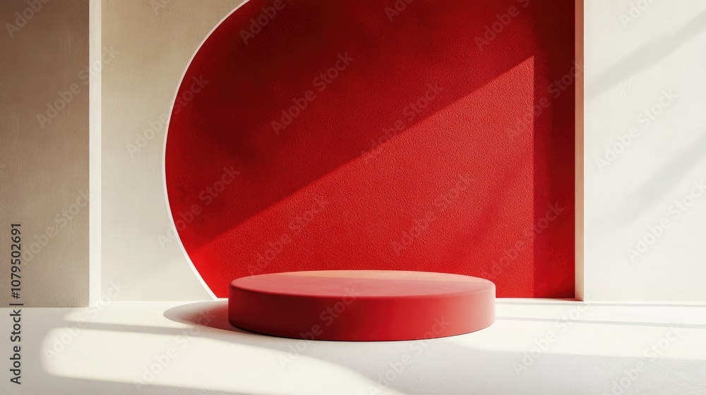 Poster 3d rendering of a minimalistic backdrop designed for cream cosmetics featuring a modern red podium