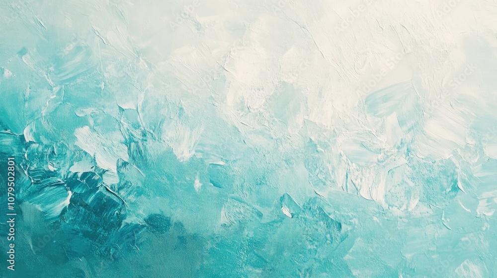 Poster gentle strokes and soft textures in turquoise and light blue create a tranquil atmosphere reminiscen