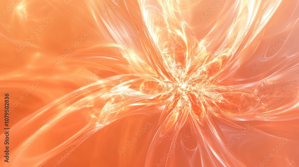 Poster abstract orange background featuring a glossy fractal explosion star with intricate lines