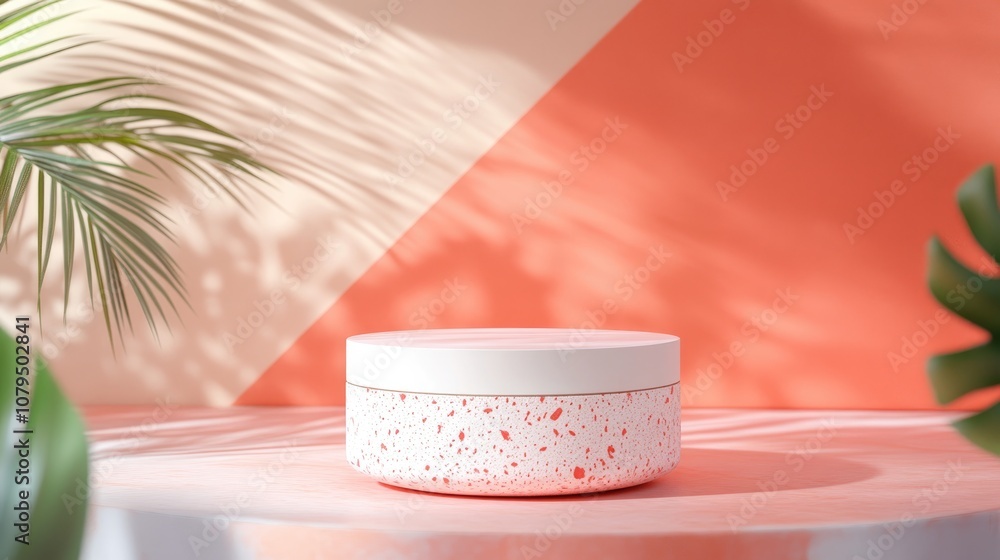 Poster 3d rendering featuring a podium against an abstract backdrop designed for showcasing cosmetic produc