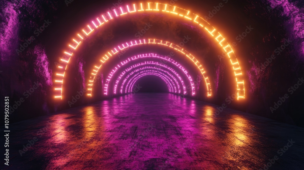 Poster abstract dark background featuring an empty stage scene neon lights illuminate the space creating a 