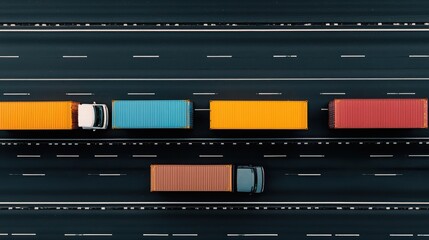 Transport action trucks and containers highway view aerial perspective commercial transport environment
