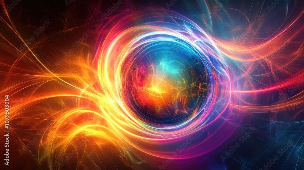 Poster vibrant abstract backdrop featuring a dynamic frame design enchanting neon sphere with blurred led s
