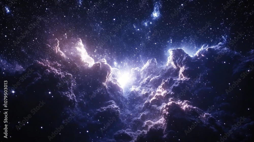 Aufkleber Futuristic abstract space background featuring a night sky with stars and nebula in a 3D cartoon rendering